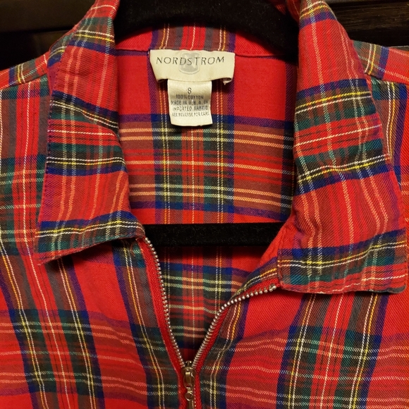 Nordstrom red plaid cotton flannel half zipper pullover shirt 8 - Picture 4 of 5